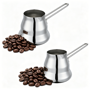 Cezve turque unique en acier inoxydable à corps incurvé doublement bombé, avec longue poignée à double tube, pour cuisinière - Product Image 2