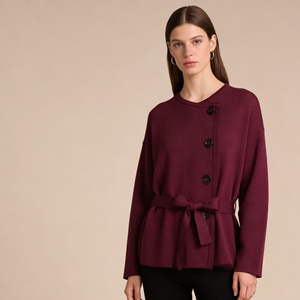 เสื้อคาร์ดิแกนถักสำหรับผู้หญิง - เสื้อสเวตเตอร์โอเวอร์ไซส์ผูกเอวแบบไม่สมมาตรแฟชั่น - Product Image 4