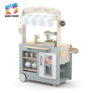 Juguete de juego de simulación de madera para niños, supermercado, tienda de comestibles con soporte de carrito de tendero de helado para juego de cocina W10A273 - Product Image 6