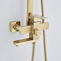 Système de douche carré doré brossé en acier inoxydable 304, 3 fonctions, ensemble de douche mural avec douchette et bec de baignoire