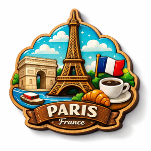 Aimant de réfrigérateur en bois époxy de forme irrégulière personnalisée, souvenir de la Tour Eiffel de <span class=keywords><strong>Paris</strong></span> - Logo de voyage France - Product Image 3
