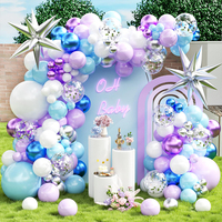 Kit d'arche de guirlande de ballons en latex argentés bleu violet effet éclat de soleil, avec confettis, pour décoration de fête d'anniversaire de princesse d'hiver