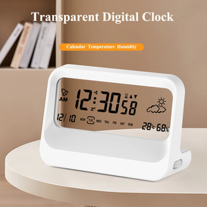Sáng Tạo LCD Sinh Viên Máy Tính Để Bàn Im Lặng Báo Động Trong Suốt Hiển Thị Thời Tiết Nhiệt Độ Độ Ẩm Đồng Hồ Kỹ Thuật Số Cho Phòng Ngủ - Product Image 2