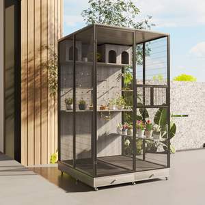 Grande gabbia per uccelli pappagallo in legno massello eco-friendly in vetro trasparente per tetto Villa ornamentale gabbia per allevamento all'aperto con chiusura a bottone - Product Image 3