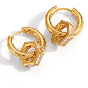 Pendientes de Aro Geométricos Chapados en Oro de Acero Inoxidable con Zirconia Engastada para Uso Diario - Product Image 5