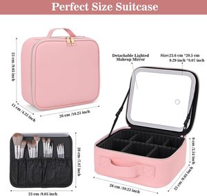 Trousse de maquillage avec miroir LED, sac de rangement pour maquillage, trousse de maquillage de voyage avec miroir <span class=keywords><strong>rechargeable</strong></span>, 3 couleurs de lumière, miroir détachable - Product Image 2