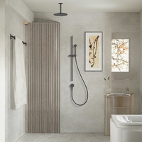Ensemble de douche thermostatique de qualité hôtelière avec jet de pluie souple Tête suspendue au plafond Robinets thermostatiques dissimulés en cuivre brossé