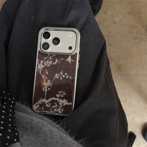 เคสเรซิ่นลายดอกพลัมขอบเงินชุบไฟฟ้า เหมาะสำหรับ iPhone 17/16, 15, 14 แบบเรียบ กันกระแทก - Product Image 2