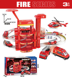 Ensemble de voitures sur rail sur le thème des pompiers et de la police EPT avec parking élévateur, comprend un hélicoptère, 2 voitures en alliage et un bus coulissant, jouet pour enfants - Product Image 3
