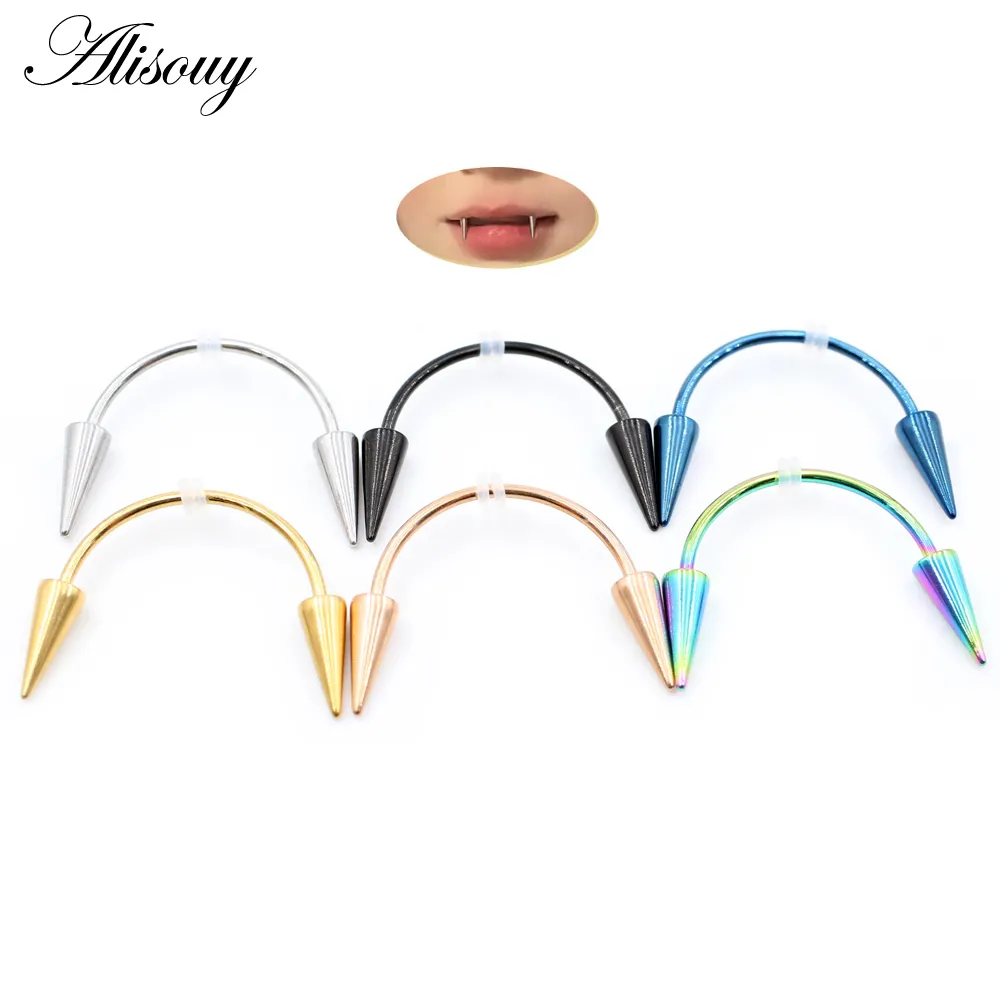 Bán Buôn Thép Không Gỉ C Hình Dạng Spike Sharp Cone Tip Ma Quỷ Nụ Cười Zombie Răng Lip Tiger Răng Móng Tay Piercing Đồ Trang Sức Cơ Thể