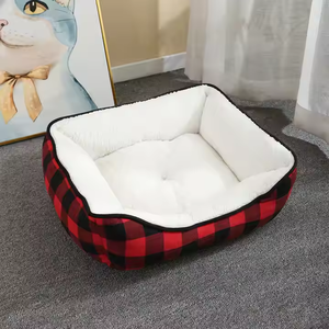 Cómodo y suave estampado a cuadros negro y rojo, acogedor, moderno, para mascotas, sofá de lujo, cama para perros y gatos - Product Image 6