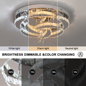 Lampes décoratives pour appartement, salon, chambre à coucher, éclairage LED, lampe de plafond en cristal, 3 couleurs personnalisables, luminaire de plafond - Product Image 4