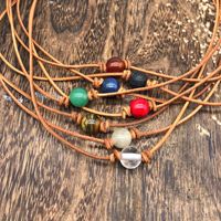 Collier minimaliste fait main en cuir véritable avec perles de pierres précieuses naturelles, ras-de-cou délicat, bijoux spirituels de yoga, cadeau d'anniversaire