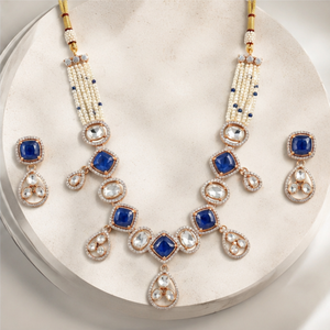 Rose 925 Silver Sapphire <b>Statement</b> <b>Necklace</b> Set with Diamond Accents and Beaded Chain for Women Wedding Jewelry - Product Image 5