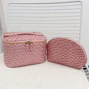 Ensemble de trousses de maquillage en peau d'autruche grande capacité, 2 pièces, étanches, pour voyages, trousses de toilette portables pour femmes, pour voyages d'affaires - Product Image 6