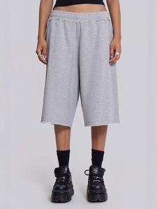 Pantalon Capri Décontracté Gris à Bords Bruts Style Vintage RUICHI, Pantalon Court Sept-Huizièmes Coupe Ample pour Couple, Idéal Été - Product Image 1