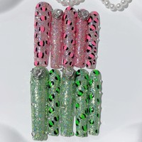 Tacana 10 faux ongles à presser 5.0, style français, avec tube d'eau, paillettes, strass en forme de cœur, faits à la main, couverture complète