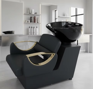Nouveau fauteuil de shampooing en cuir moderne avec lavabo en céramique et structure métallique pour salon de coiffure - Design semi-inclinable - Product Image 4