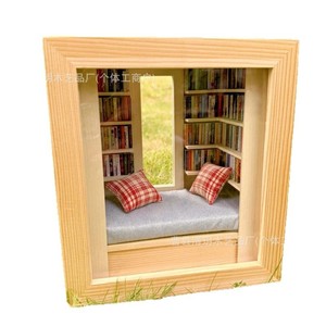 Mini bibliothèque en bois encadrée, décoration de bureau avec livres pour soulager le stress et réduire l'anxiété, design minimaliste léger - Product Image 5