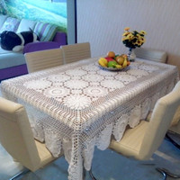 Nappe de table rectangulaire blanche tissée à la main 100 % coton, moderne, anti-taches, personnalisable, avec motif ajouré, pour usage hôtelier