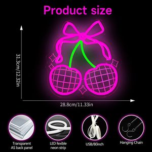 Letrero de Neón con Diseño de Bola de Discoteca y Cereza para Decoración de Pared, Letrero LED de Neón con Lazo de Cereza Rosa, Decoración de Habitación <span class=keywords><strong>Coqueta</strong></span>, Letreros de Neón Personalizados - Product Image 1
