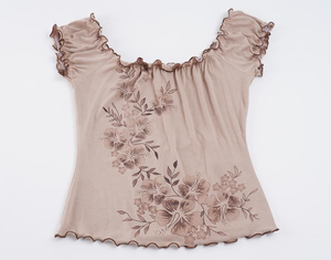 Blusa de Verano para Mujer, Estilo Vintage, Transpirable, Ecológica, con Estampado Digital Floral, Adorno de Volantes, Manga Corta, Corte Ajustado - Product Image 2