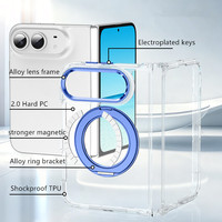 Casing HP Belakang dengan Bracket Ring untuk iPhone DUO, Tas HP Transparan Magnetik untuk iPhone Fold, Casing HP Metal dengan Pelindung Kamera