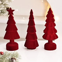 Figurine de sapin de Noël en velours floqué rouge, best-seller, mini sapin de Noël de table, ornement de Noël pour la maison, décoration de bureau pour les fêtes