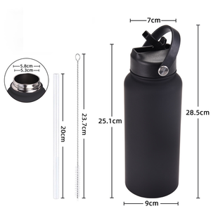 Bouteille d'eau sportive RTS en acier inoxydable, grande capacité 1L, style américain, à large ouverture, isolée, portable, avec poignée et paille - Product Image 2