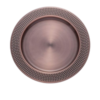Assiettes de présentation rondes en métal plaqué or de luxe pour mariages, sous-assiettes décoratives haut de gamme, fournisseur de vaisselle durable pour la restauration