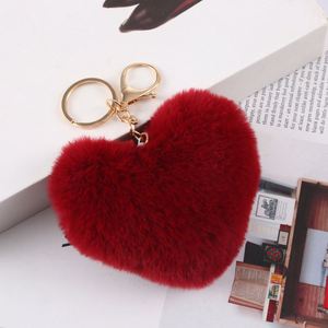 9cm Heart Shape Furry Love Fur Ball Keychain Pom Pom Keyring Bag Charm Leopard Print <b>Key</b> <b>Chains</b> Women Bags Pendant - Product Image 6