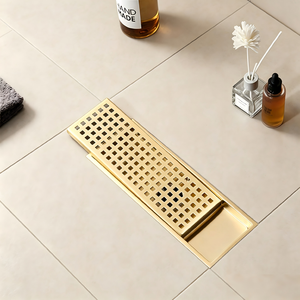 Rejilla <span class=keywords><strong>de</strong></span> drenaje <span class=keywords><strong>de</strong></span> ducha rectangular lineal moderna <span class=keywords><strong>de</strong></span> acero inoxidable, acabado dorado cepillado, para bañera y lavabo, anticorrosión, ecológica, para hotel - Product Image 3