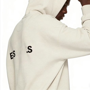 Sudadera con capucha para hombre, de algodón grueso, azul liso, con cordón y estampado de letras, estilo urbano casual, OEM/ODM, personalizada - Product Image 5