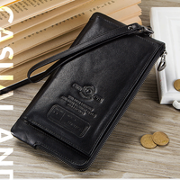 Dompet Panjang Kulit Asli RFID Kasual Tipis untuk Pria dengan Kantong Ponsel, Dompet Gelang Unik Berkapasitas Besar
