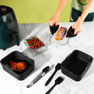 Ensemble d'accessoires pour friteuse à air, panier rectangulaire avec poignées, plateau d'insertion en silicone de qualité alimentaire résistant à la chaleur pour <span class=keywords><strong>Ninja</strong></span> AF400 AF500 - Product Image 4