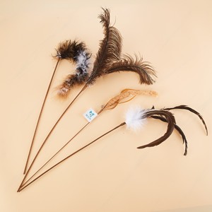 Real Feather Long Stick Cat Teaser <b>Bite</b> Resistant Interactive Toy For Cats - Product Image 1