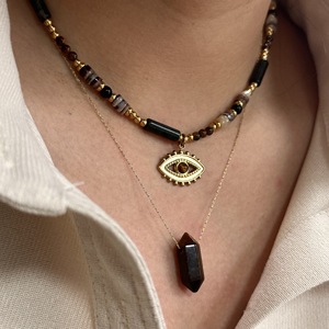 Collier pendentif œil de tigre style Maillard en acier inoxydable plaqué or sous vide, bijoux de luxe légers pour femmes - Grande Vente - Product Image 3
