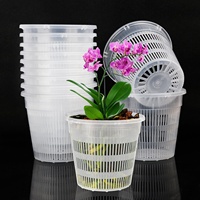 Pot de fleurs en plastique PP rond blanc transparent avec fentes, fournitures de jardin en gros, pot fileté
