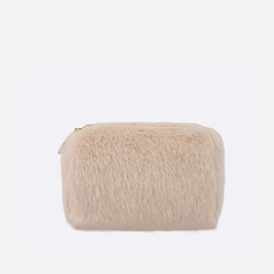 Plush Barrel <b>Mini</b> Cosmetic <b>Pouch</b> with Gold-Tone Zipper for Travel Makeup and Small Beauty Item Storage - Product Image 1