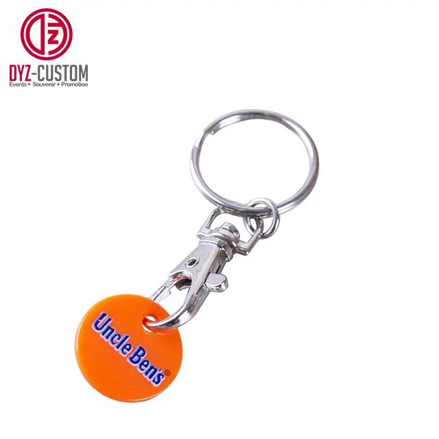 Supermarket Shopping Cart Token Keyring Plastic Euro Coin Holder with Silk Screen Printing Alloy Metal Keychain