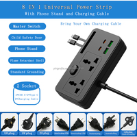 Stop Kontak Universal dengan Tempat Ponsel, Kabel Ekstensi 2 Soket Dengan USB C dan Kabel Pengisi Daya. Stop Kontak untuk Penggunaan di Kantor dan Rumah