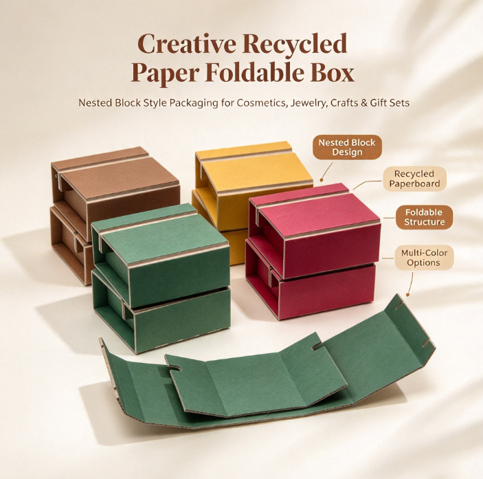 Packing Box Measurements Recycled Paper Foldable Packaging Box Nested Block Gift Container for ...