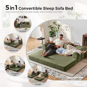 5 in 1 Corduroy Convertible Sofa Bed, <strong>High</strong> Density Foam Loveseat <strong>Sleeper</strong>, Foldable Floor Couch No Assembly <strong>Small</strong> Space - Product Image 2