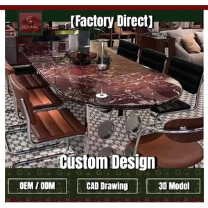 Mesa Ovalada de Mármol Rojo Rosso Levanto para Comedor de Lujo GOLDKING, Columna Central de Metal, Fabricación Directa de Fábrica OEM ODM - Product Image 1