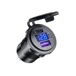 Pengisi Daya Adaptor Voltmeter LED USB Mobil, Adaptor Daya 12V 24V Tipe C PD QC 3.0 Tahan Air