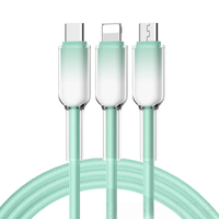 Kabel Pengisi Daya Transparan 3 in 1 Custom dengan Gradasi Warna Hijau Macaron, Berbahan Nilon Kepang, Multi Tip, Universal, Pengisian Cepat