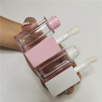 Tube de brillant à lèvres vide personnalisé avec logo privé, 6 ml, carré, transparent, en matériau AS/ABS, estampé à chaud, avec boîte vide