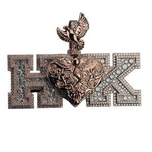 Pendentif personnalisé avec 3 lettres en argent 925 plaqué or rose, entièrement serti de moissanite, style hip-hop, avec photo souvenir - Product Image 1