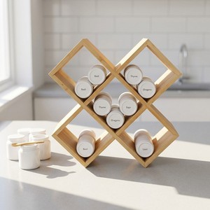 Bamboo Wood <b>Spice</b> Rack Multi Compartment Cross Cabinet Kitchen Desktop Storage For <b>Spice</b> <b>Jars</b> Size M - Product Image 1