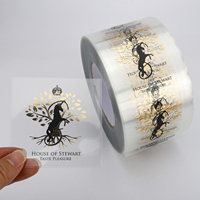 Étiquettes transparentes personnalisées en BOPP pour fabricants, rouleaux imperméables avec estampage à chaud doré, autocollants transparents avec logo pour emballage alimentaire
